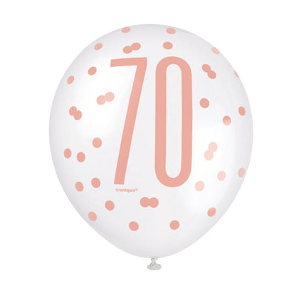Ballonnen 70 Jaar Rose Goud 30cm 6st van Unique koop je bij Partywinkel