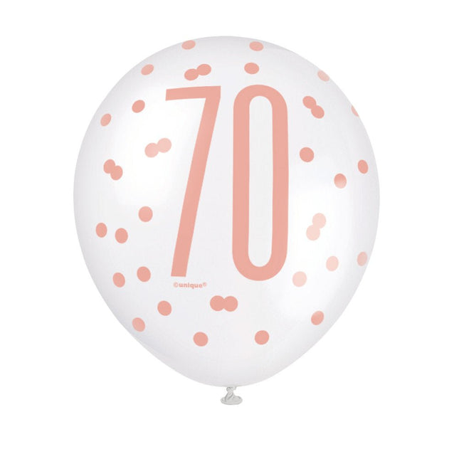 Ballonnen 70 Jaar Rose Goud 30cm 6st van Unique koop je bij Partywinkel