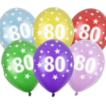 Ballonnen 80 Jaar Gekleurd Metallic 30cm 6st van Partydeco koop je bij Partywinkel