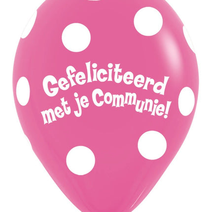 Ballonnen Communie Polka Dots Fuchsia 30cm 50st van Sempertex koop je bij Partywinkel