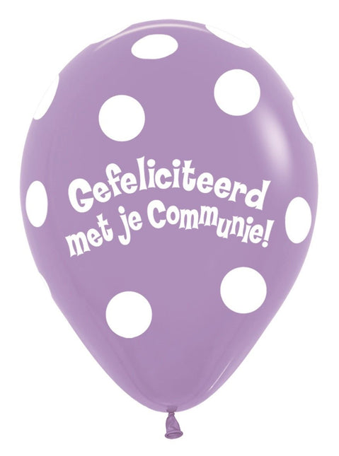 Ballonnen Communie Polka Dots Lilac 30cm 50st van Sempertex koop je bij Partywinkel
