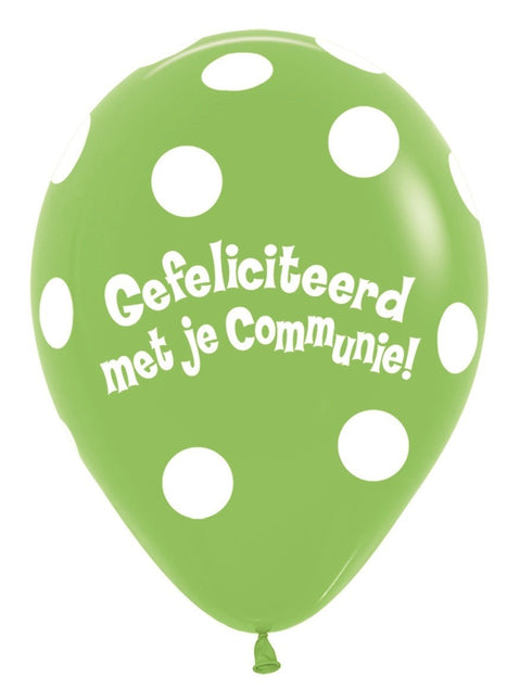 Ballonnen Communie Polka Dots Lime Green 30cm 50st van Sempertex koop je bij Partywinkel