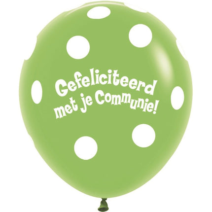 Ballonnen Communie Polka Dots Lime Green 45cm 25st van Sempertex koop je bij Partywinkel