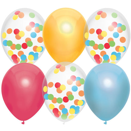 Ballonnen Confetti Regenboog 30cm 6st van Haza Witbaard koop je bij Partywinkel