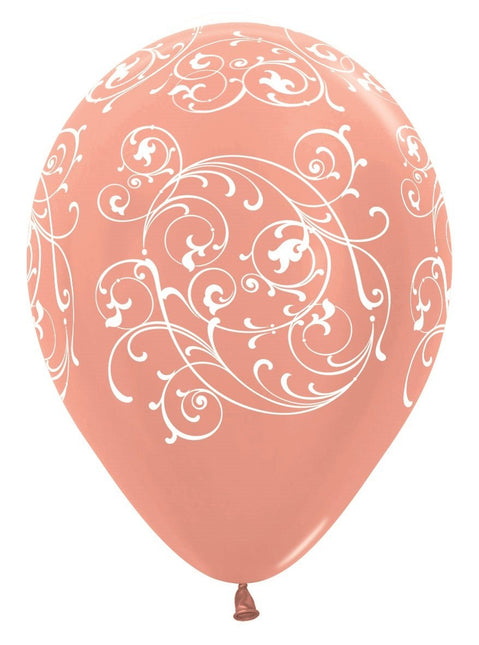 Ballonnen Filigree Metallic Rose Gold 30cm 25st van Sempertex koop je bij Partywinkel