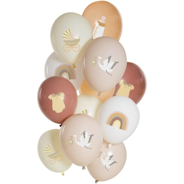 Ballonnen Geboorte Meisje 33cm 12st van Folat koop je bij Partywinkel