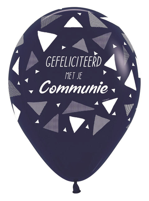 Ballonnen Gefeliciteerd Met Je Communie Triangles Navy Blue 30cm 25st van Sempertex koop je bij Partywinkel