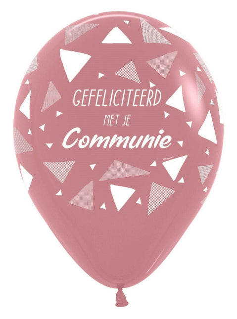 Ballonnen Gefeliciteerd Met Je Communie Triangles Rosewood 30cm 25st van Sempertex koop je bij Partywinkel