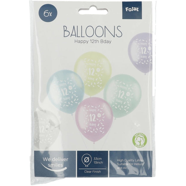 Ballonnen Happy 12Th Bday 33cm 6st van Folat koop je bij Partywinkel
