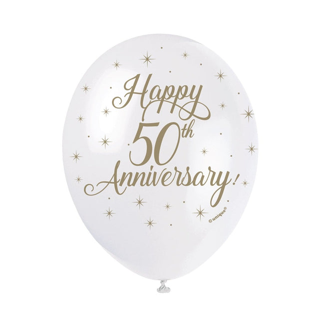 Ballonnen Happy 50th Anniversary 30cm 5st van Unique koop je bij Partywinkel