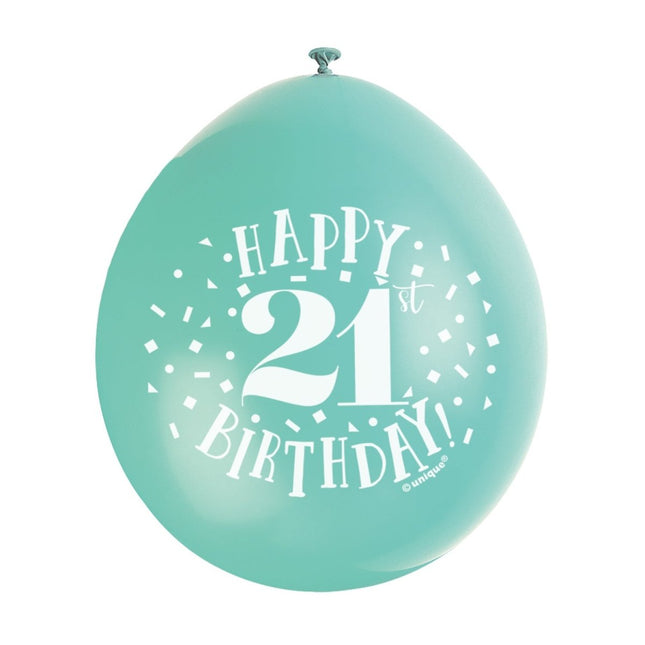 Ballonnen Happy Birthday 21 Jaar 28cm 10st van Unique koop je bij Partywinkel