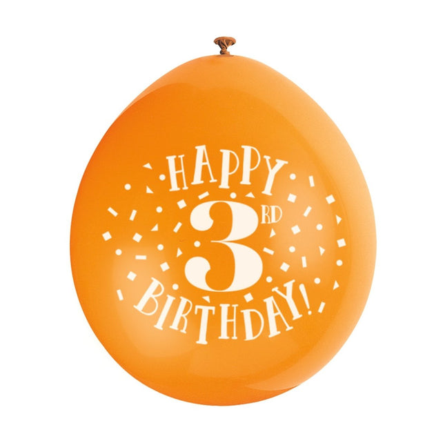Ballonnen Happy Birthday 3 Jaar 28cm 10st van Unique koop je bij Partywinkel