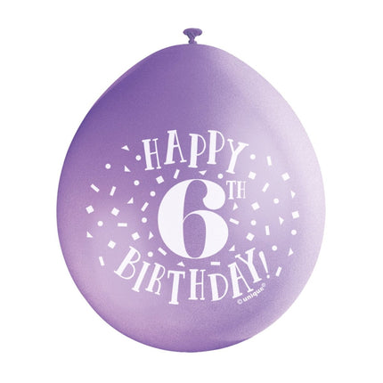Ballonnen Happy Birthday 6 Jaar 28cm 10st van Unique koop je bij Partywinkel