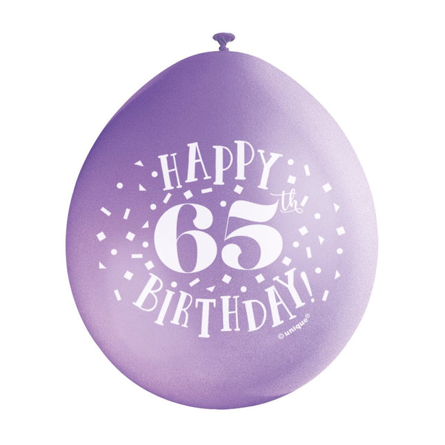 Ballonnen Happy Birthday 65 Jaar 28cm 10st van Unique koop je bij Partywinkel