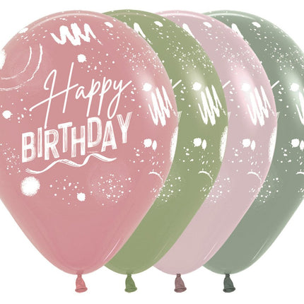 Ballonnen Happy Birthday Brush Design Mix 30cm 25st van Sempertex koop je bij Partywinkel