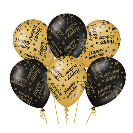 Ballonnen Happy Birthday Goud Zwart 30cm 6st van Paper Dreams koop je bij Partywinkel