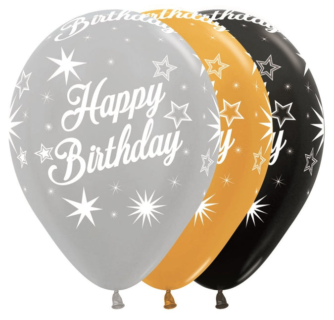 Ballonnen Happy Birthday Sparkle Elegant Mix 30cm 25st van Sempertex koop je bij Partywinkel