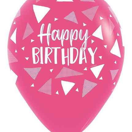 Ballonnen Happy Birthday Triangles Pink Mix 30cm 25st van Sempertex koop je bij Partywinkel