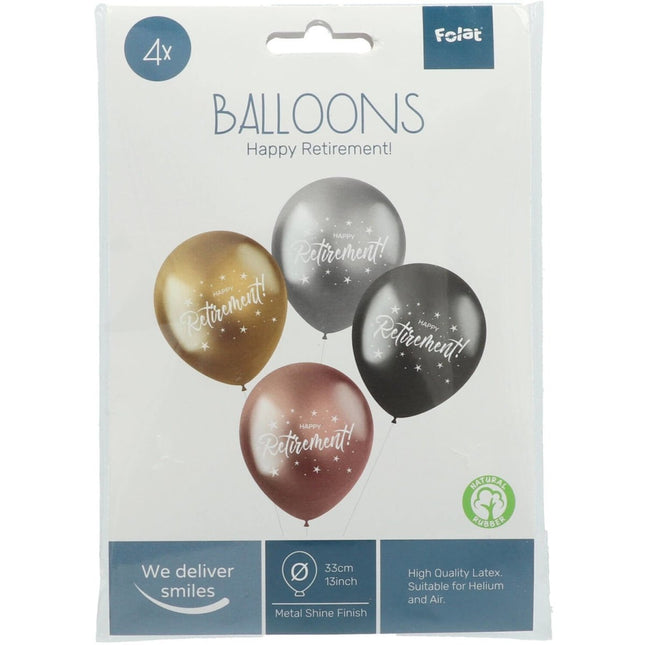 Ballonnen Happy Retirement 33cm 4st van Folat koop je bij Partywinkel