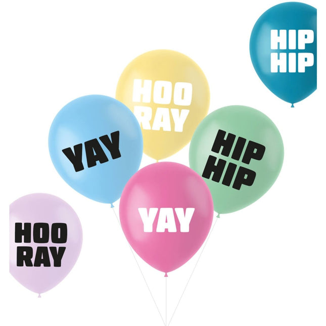 Ballonnen Hip Hip Hooray 33cm 6st van Folat koop je bij Partywinkel