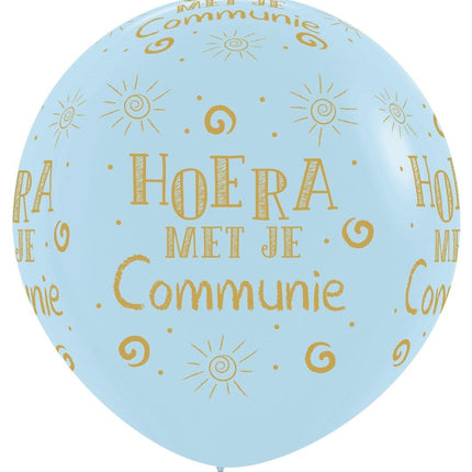 Ballonnen Hoera Met Je Communie Pastel Matte Blue 91cm 2st van Sempertex koop je bij Partywinkel
