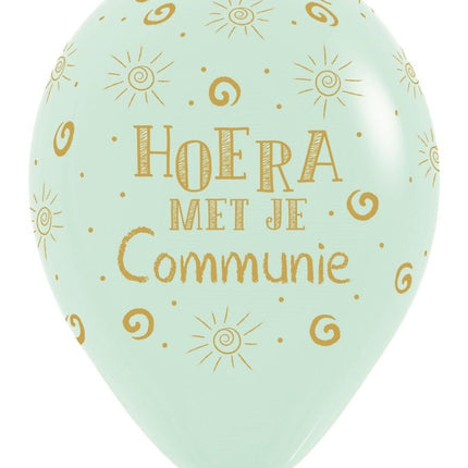Ballonnen Hoera Met Je Communie Pastel Matte Green 30cm 25st van Sempertex koop je bij Partywinkel