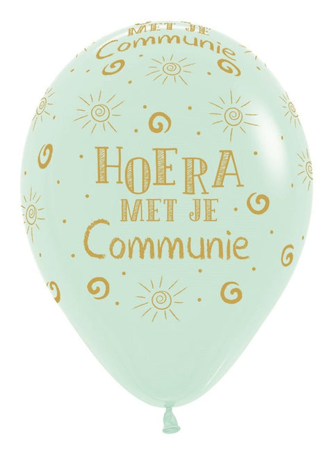 Ballonnen Hoera Met Je Communie Pastel Matte Green 30cm 25st van Sempertex koop je bij Partywinkel