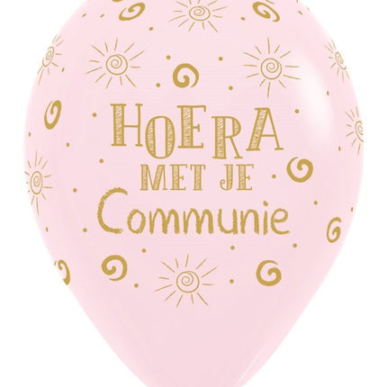 Ballonnen Hoera Met Je Communie Pastel Matte Pink 30cm 25st van Sempertex koop je bij Partywinkel