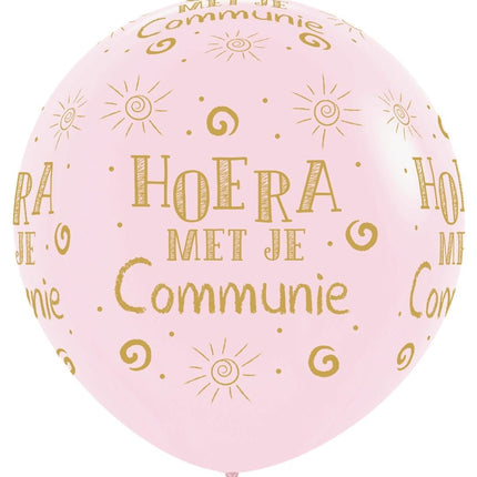 Ballonnen Hoera Met Je Communie Pastel Matte Pink 91cm 2st van Sempertex koop je bij Partywinkel