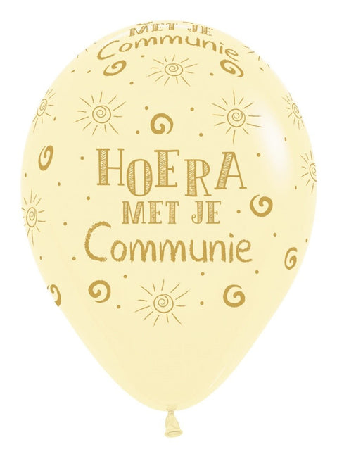 Ballonnen Hoera Met Je Communie Pastel Matte Yellow 30cm 25st van Sempertex koop je bij Partywinkel