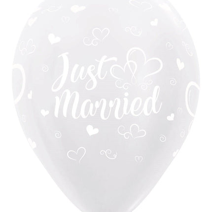 Ballonnen Just Married Hearts Pearl White 30cm 25st van Sempertex koop je bij Partywinkel