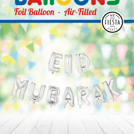 Ballonnen Letter Eid Mubarak Zilver Leeg 41cm van WeFiesta koop je bij Partywinkel