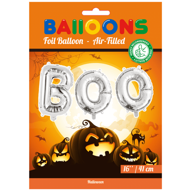 Ballonnen Letter Set Boo Zilver 41cm van WeFiesta koop je bij Partywinkel