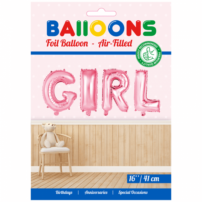 Ballonnen Letter Set Girl Roze 41cm van WeFiesta koop je bij Partywinkel