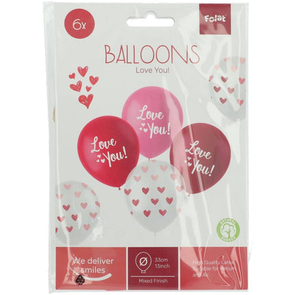 Rood Roze Ballonnen Love You! 33cm 6st van Folat koop je bij Partywinkel