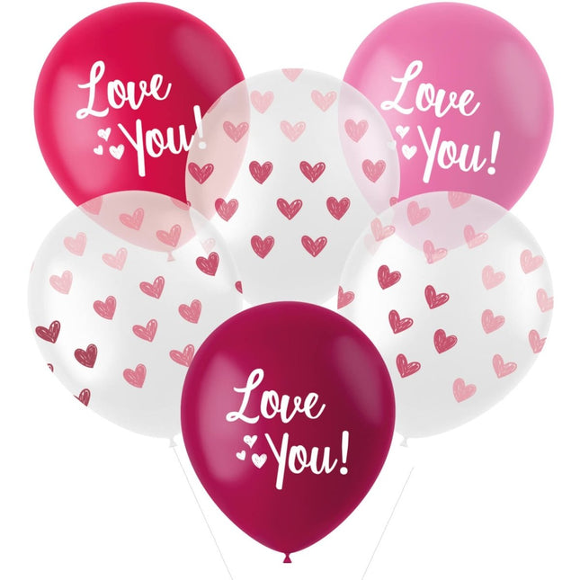 Rood Roze Ballonnen Love You! 33cm 6st van Folat koop je bij Partywinkel