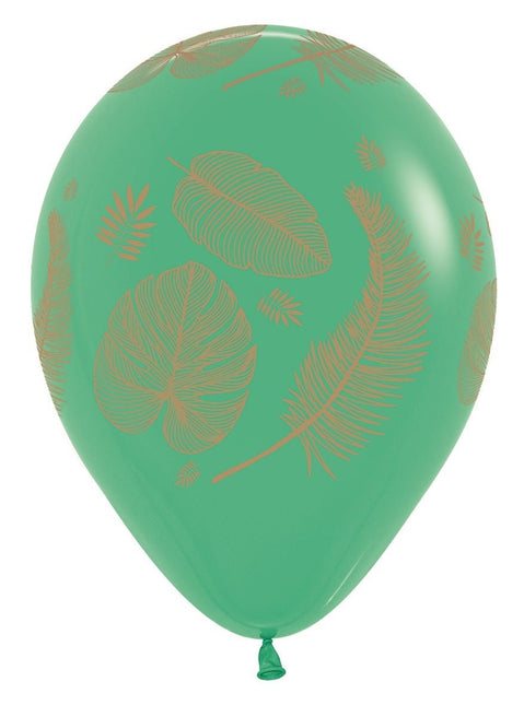Ballonnen Tropical Leaves Mix Gold Print 30cm 25st van Sempertex koop je bij Partywinkel