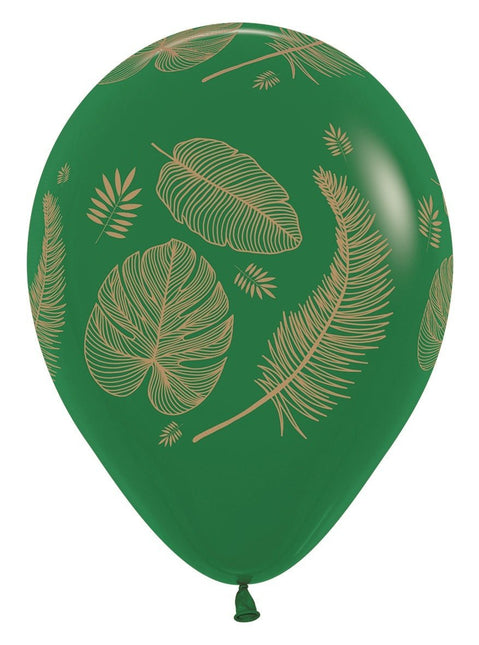 Ballonnen Tropical Leaves Mix Gold Print 30cm 25st van Sempertex koop je bij Partywinkel