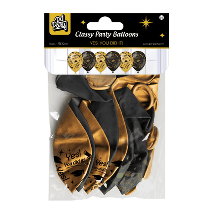 Ballonnen You Did It Goud Zwart 30cm 6st van Paper Dreams koop je bij Partywinkel