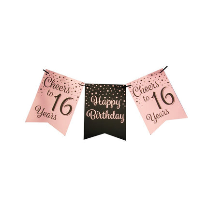 Banner 16 Jaar Roze Zwart 6m van Paper Dreams koop je bij Partywinkel