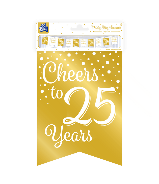 Banner 25 Jaar Goud Wit 6m van Paper Dreams koop je bij Partywinkel