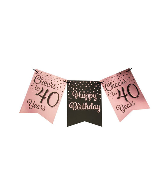 Banner 40 Jaar Roze Zwart 6m van Paper Dreams koop je bij Partywinkel