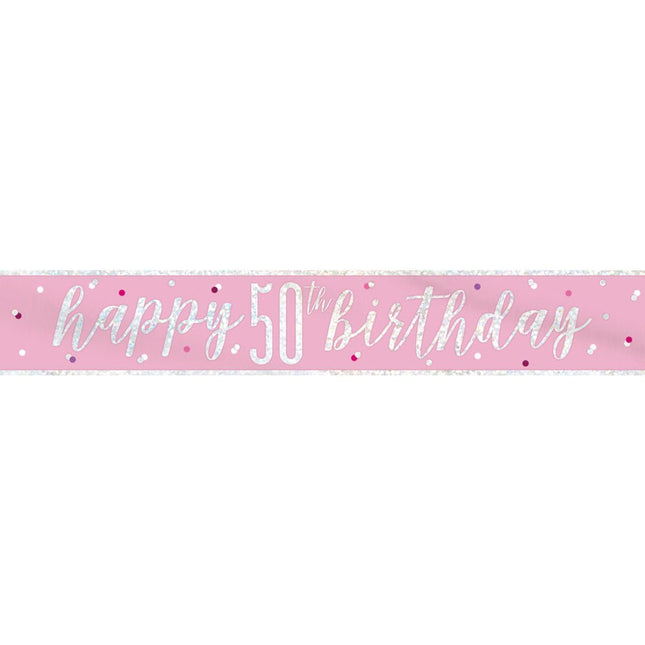 Banner 50 Jaar Roze 2,74m van Unique koop je bij Partywinkel