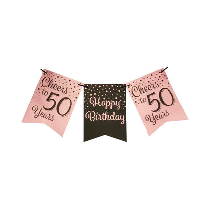 Banner 50 Jaar Roze Zwart 6m van Paper Dreams koop je bij Partywinkel