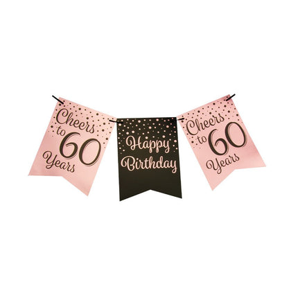 Banner 60 Jaar Roze Zwart 6m van Paper Dreams koop je bij Partywinkel