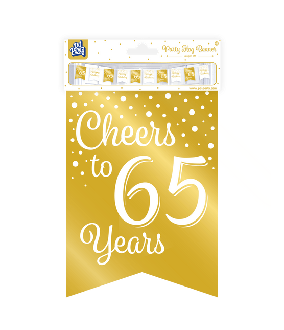 Banner 65 Jaar Goud Wit 6m van Paper Dreams koop je bij Partywinkel