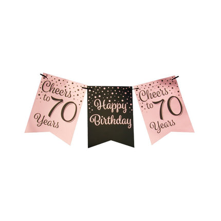 Banner 70 Jaar Roze Zwart 6m van Paper Dreams koop je bij Partywinkel