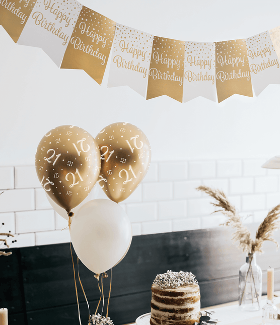 Banner Happy Birthday Goud Wit 6m van Paper Dreams koop je bij Partywinkel