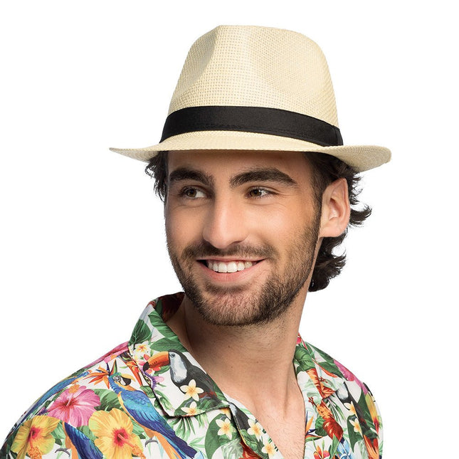 Beige Hoed Zwarte Band van Boland koop je bij Partywinkel