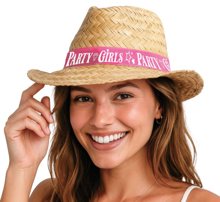 Beige Stro Hoed Party Girls van Fiestas Guirca koop je bij Partywinkel